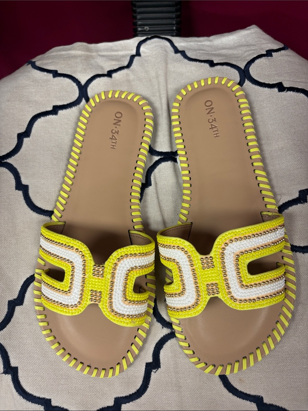 On 34th Women's Yellow Beaded Slide Sandals- NWOT
